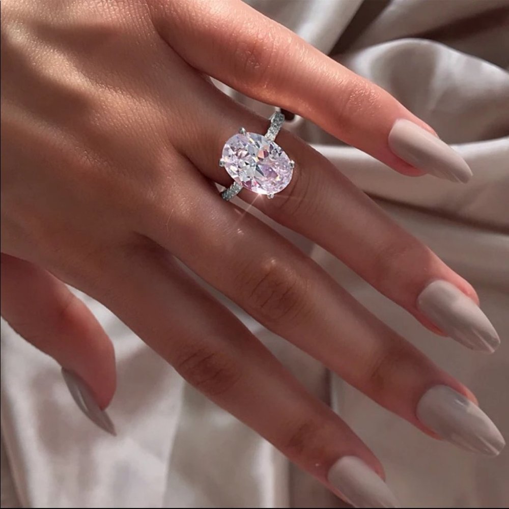 New Oval Cut 925 Silver Diamond Promise Ring - Picture 5 of 5